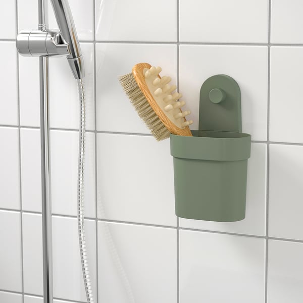 ÖBONÄS Container with suction cup, gray-green