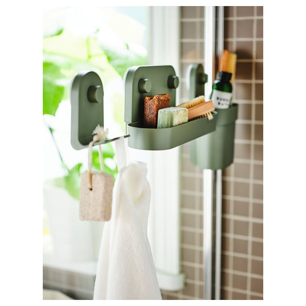 ÖBONÄS Container with suction cup, gray-green