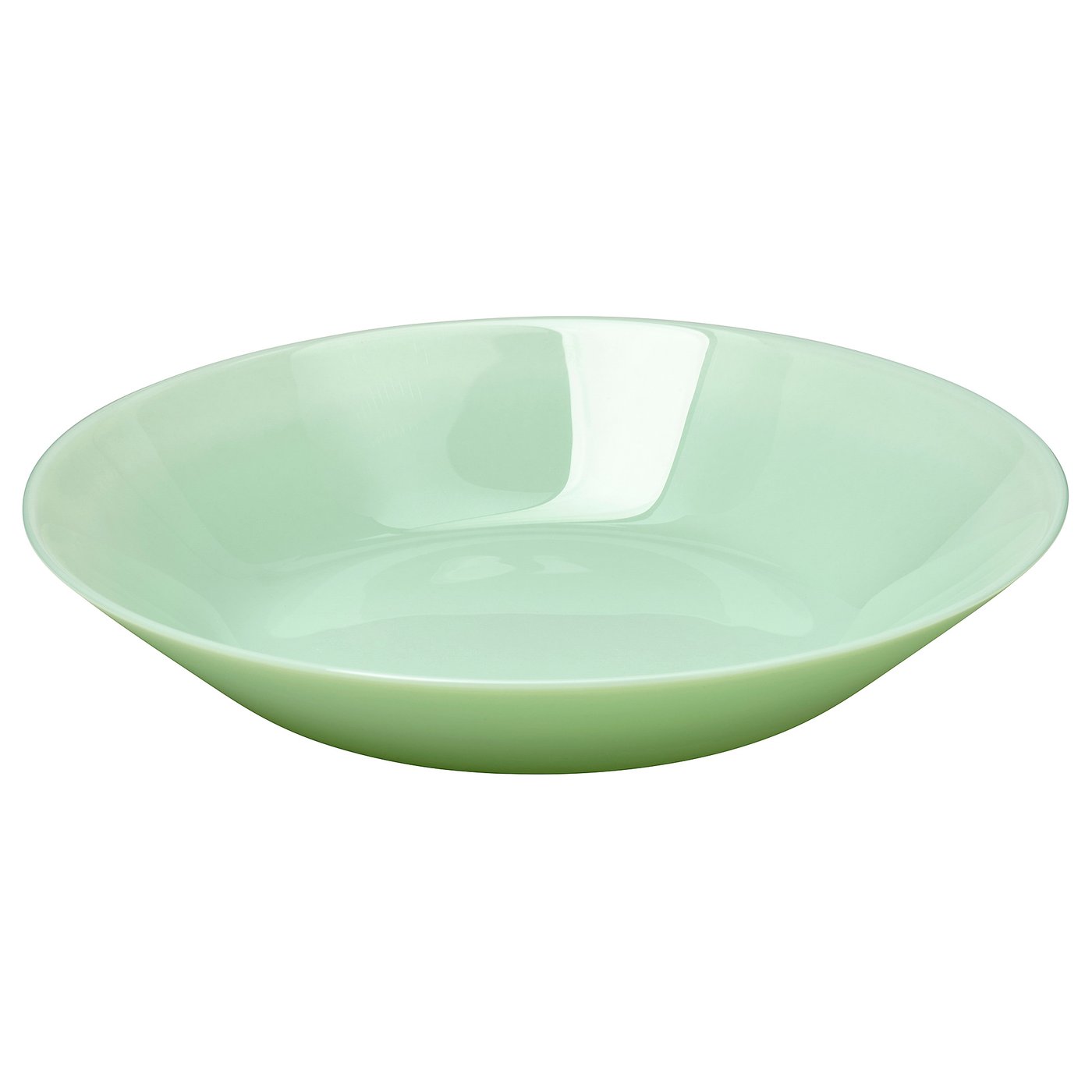 Light green glass bowl, simple design, smooth edges, ideal for serving.