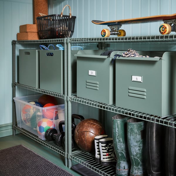 OMAR Shelf unit, gray-green, 92x36x94 cm