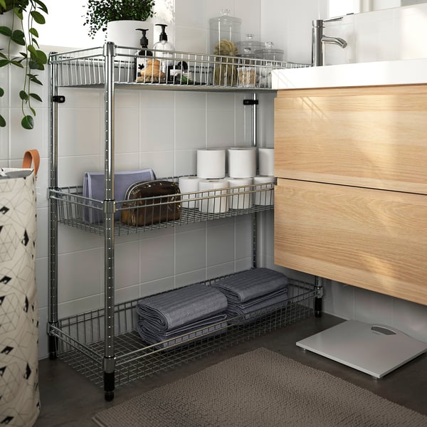 OMAR Shelving unit with 3 baskets, galvanized, 92x36x94 cm