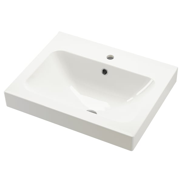 Orrsjon white ceramic sink, rectangular bowl, smooth edges.