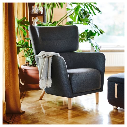 OSKARSHAMN Wing chair with ottoman, Gunnared black/gray IKEA