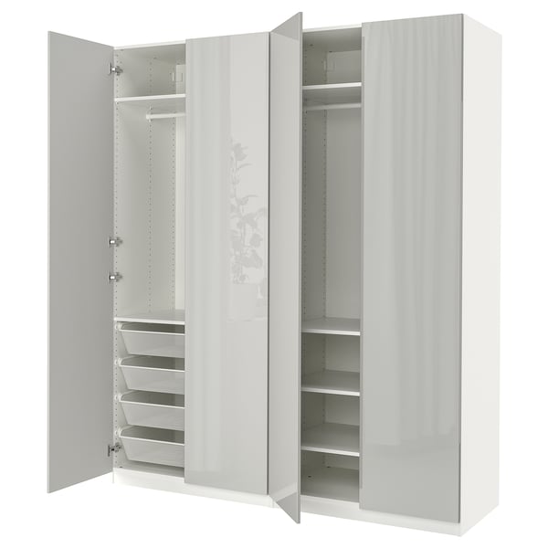 PAX / FARDAL Wardrobe, white/high-gloss light gray, 200x60x236 cm