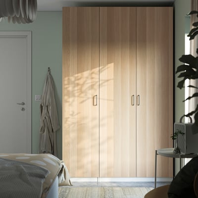 PAX / FORSAND Wardrobe combination, white/white stained oak effect, 150x60x236 cm