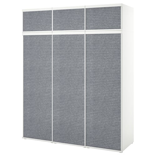Grey ikea PLATSA wardrobe with 4 sliding doors, white frame.