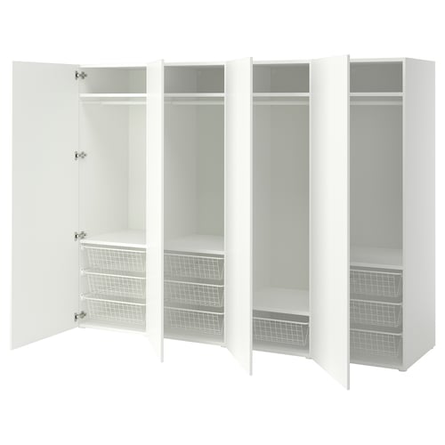 PLATSA Wardrobe with 4 doors, white/Fonnes white, 240x57x181 cm