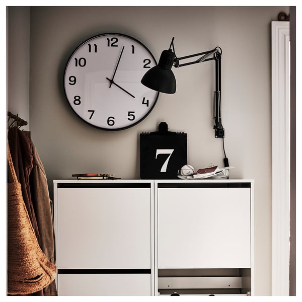 PLUTTIS Wall clock, black, 52 cm