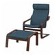 POÄNG Armchair and ottoman, brown/Hillared dark blue