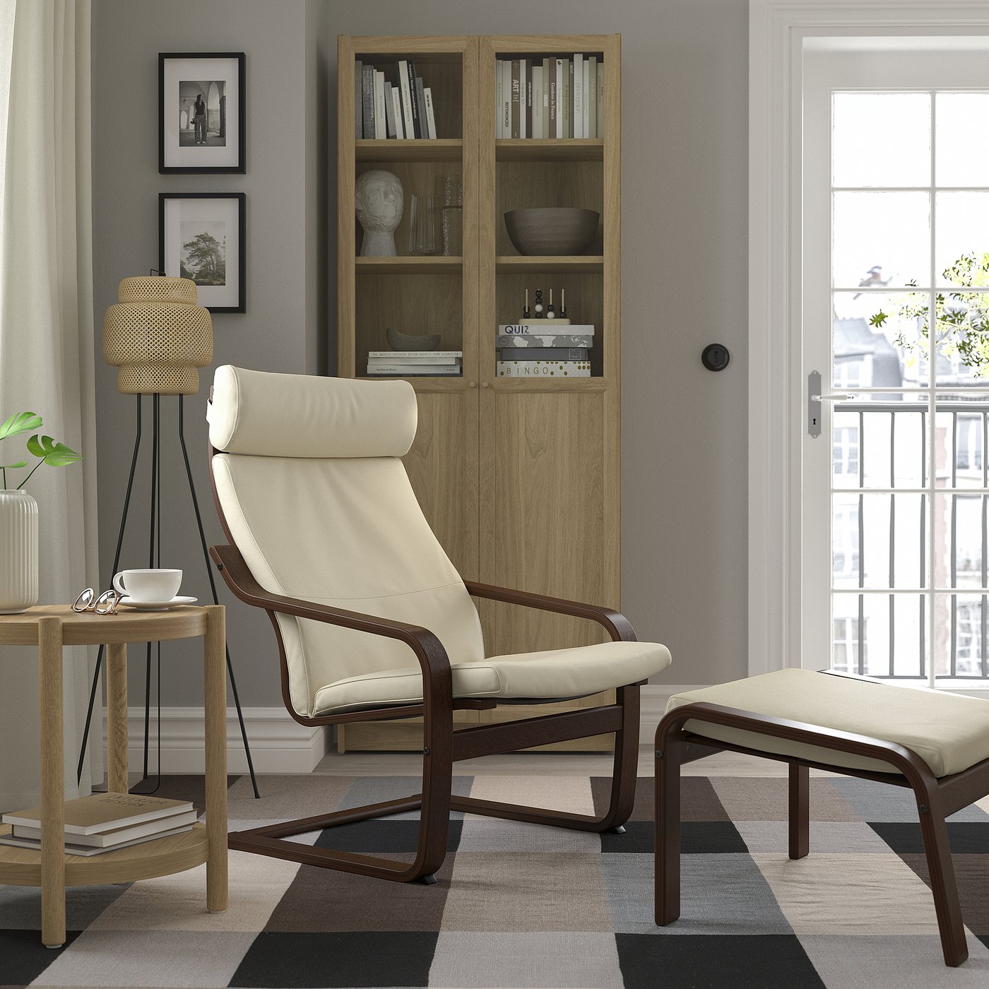 POÄNG Armchair brown/Glose off-white