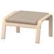 Wooden footstool with beige cushion, curved legs, 10-year guarantee.