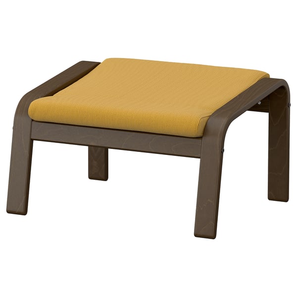 POÄNG footstool, beige, corduroy, wooden frame, curved legs.