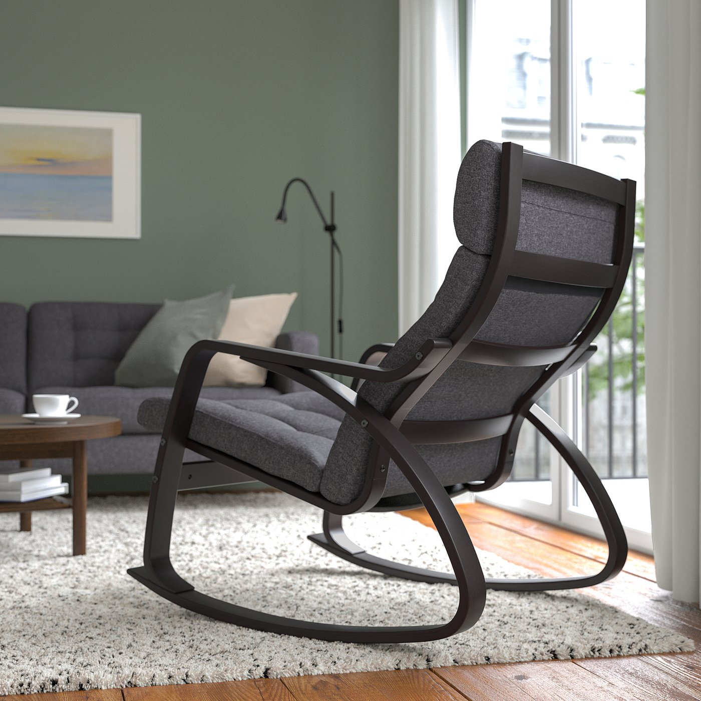 POÄNG rocking chair, black-brown/Gunnared dark gray IKEA
