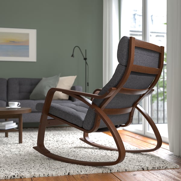 POÄNG Rocking chair, brown/Gunnared dark gray