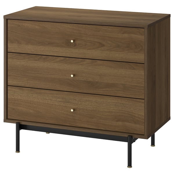 RÅDMANSÖ 3-drawer chest, brown walnut effect, 90x48x81 cm