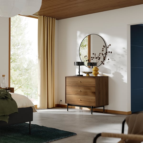 RÅDMANSÖ 3-drawer chest, brown walnut effect, 90x48x81 cm