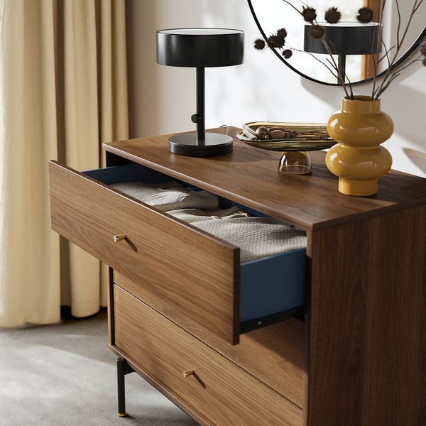 RÅDMANSÖ 3-drawer chest, brown walnut effect, 90x48x81 cm