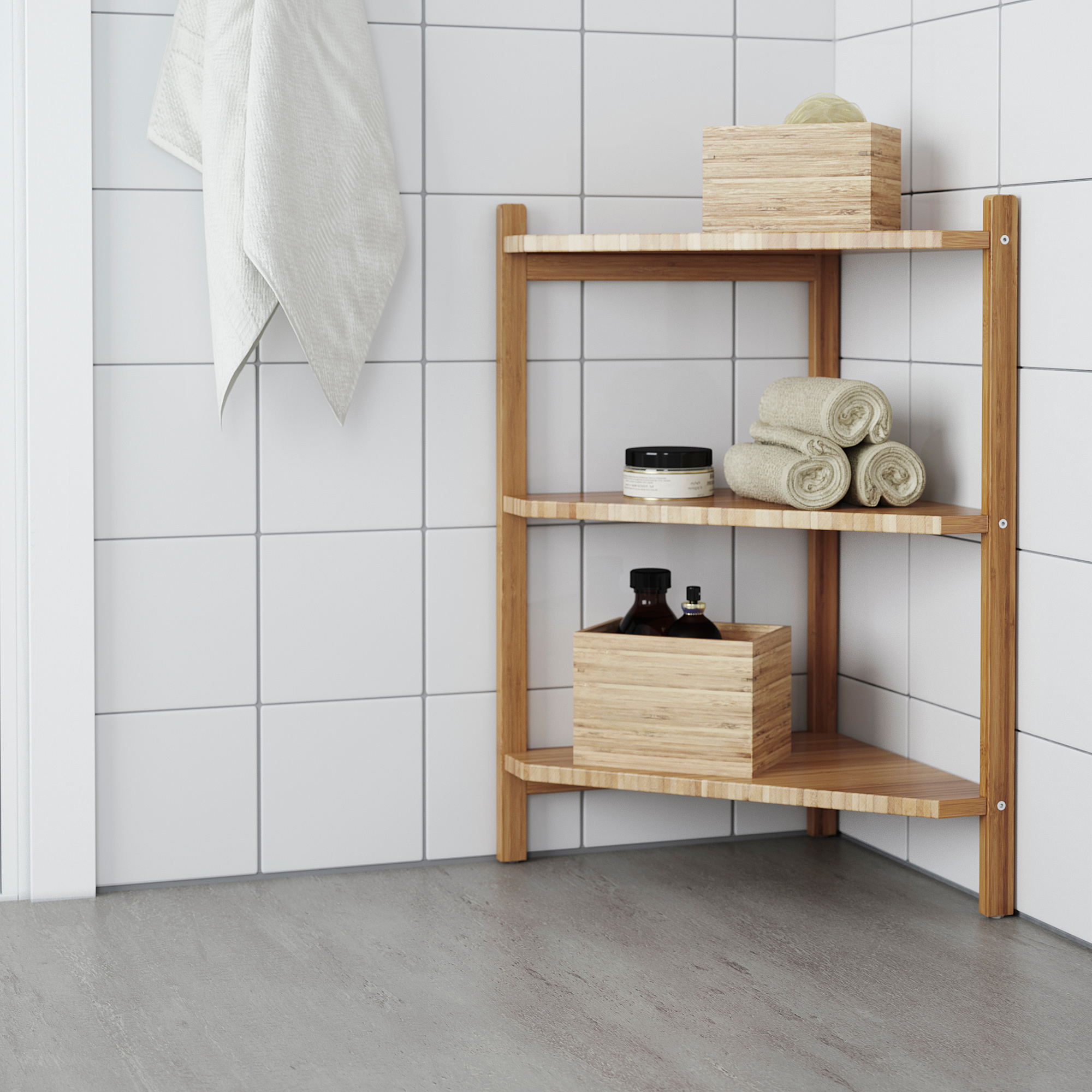 RÅGRUND Sink shelf/corner shelf, bamboo, 34x60 cm