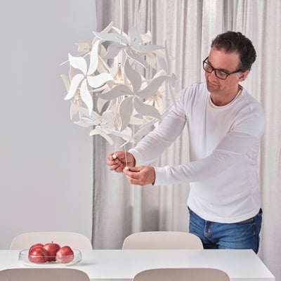 RAMSELE Pendant lamp, flower/white, 43 cm