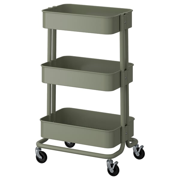 RÅSKOG Utility cart, gray-green, 35x45x77 cm