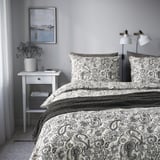RODGERSIA Comforter cover and pillowcase, gray/white, 150x200/50x80 cm