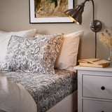 RODGERSIA Fitted sheet, gray/white, 120x200 cm
