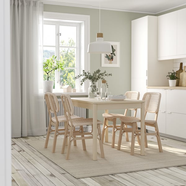 RÖNNINGE / VOXLÖV Table and 4 chairs, birch/light bamboo, 118/173 cm