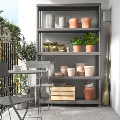 RUNMARÖ Shelf unit, dark gray indoor/outdoor, 120x40x188 cm