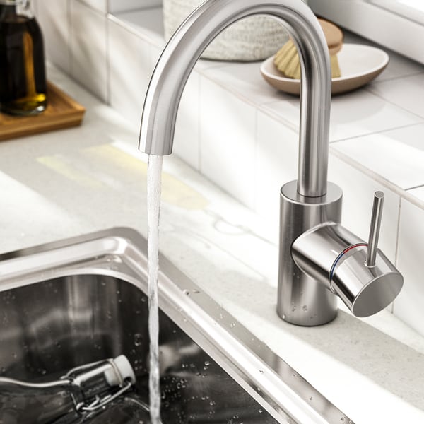 SALLSJÖN Mixer tap single side lever, stainless steel