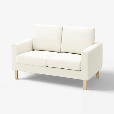 SALTSJÖBADEN: white 2-seat sofa, sleek design, wooden legs, supportive cushions.