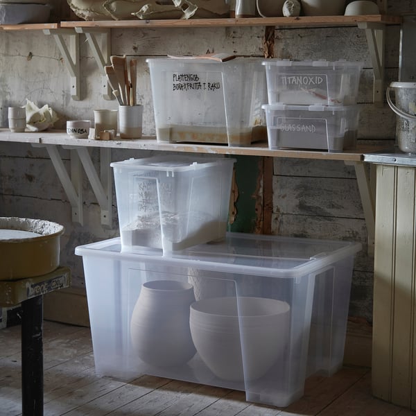Samila Box SAMLA box with lid, clear, 79x57x43 cm/130 l (31x22 ½x17