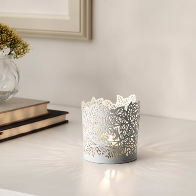 SAMVERKA Tealight holder, white, 8 cm