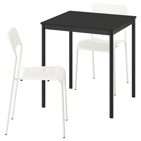 SANDSBERG Table and 2 chairs, black black/white, 67x67 cm