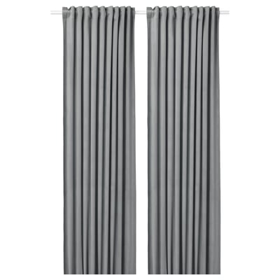 SANDSVINGEL Curtains, 1 pair, gray/with heading tape, 135x250 cm
