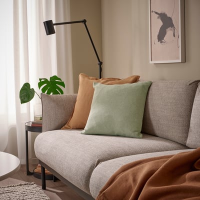 SANDTRAV Cushion, gray-green/white, 45x45 cm