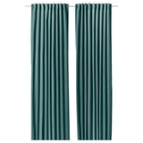 SANELA Curtains, 1 pair, dark gray-turquoise/with heading tape, 140x250 cm