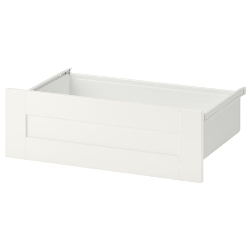 A white SANNIDAL drawer, designed simply and traditionally. It has a rectangular shape and smooth finish, ideal for platsa storage.