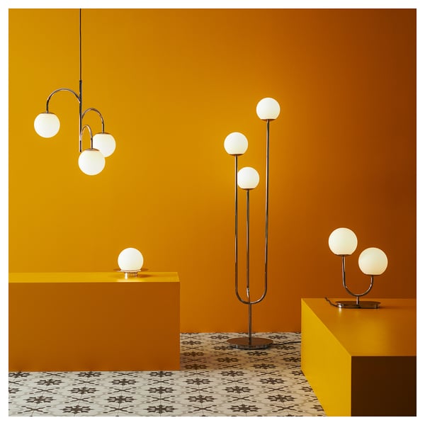 SIMRISHAMN Pendant lamp, 3-armed, chrome plated/opal glass, 55 cm