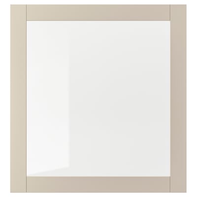 SINDVIK Glass door, light grey-beige/clear glass, 60x64 cm