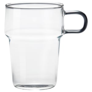 SKINNFISK glass, clear, transparent with handle, stackable, made of heat-resistant tempered glass.