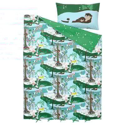 SKOGSDUVA Duvet cover and pillowcase(s), blue green/forest pattern, 150x200/50x80 cm