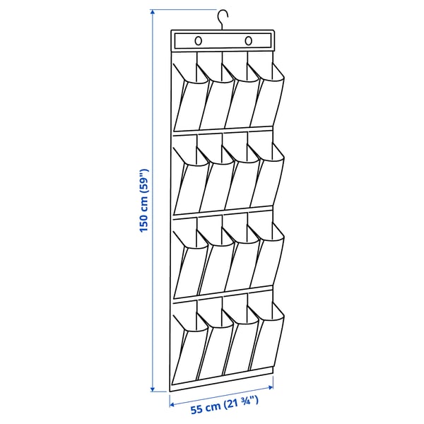 SKUBB Hanging shoe organizer w/16 pockets, dark gray