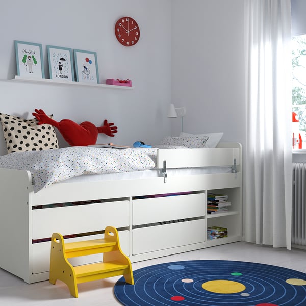 SLÄKT / NATTAPA Bed frm w strg+guard rl+slat bd bse