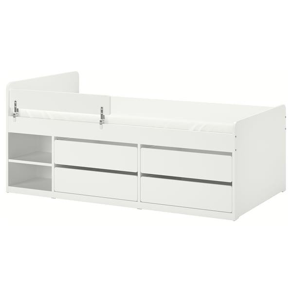SLÄKT / NATTAPA Bed frm w strg+guard rl+slat bd bse