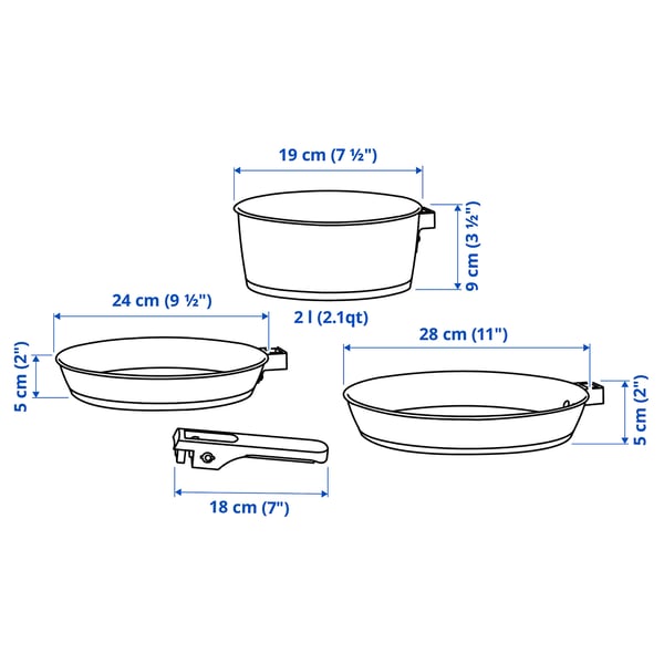 SLÄTROCKA Cookware set with detachable handle, stainless steel