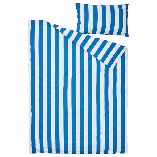 SLÅNHÖSTMAL Comforter cover and pillowcase, blue/white/stripe, 150x200/50x80 cm