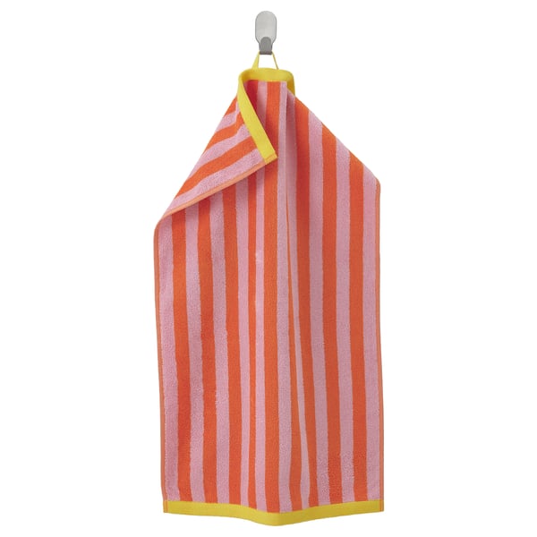 SLÅNHÖSTMAL Hand towel, orange/pink stripe, 40x70 cm