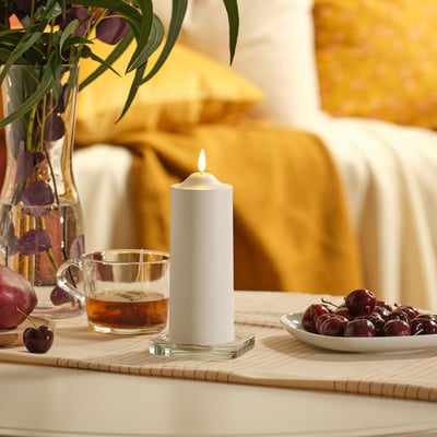 SMÅLOM LED pillar candle, battery operated white, 19 cm