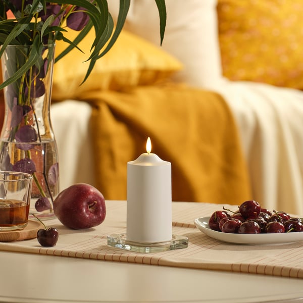 SMÅLOM LED pillar candle, battery operated white, 14 cm