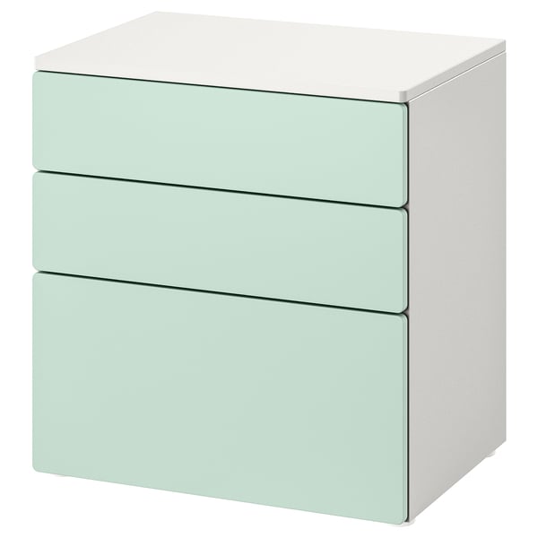 SMÅSTAD / PLATSA 3-drawer dresser, white/light green, 60x42x63 cm